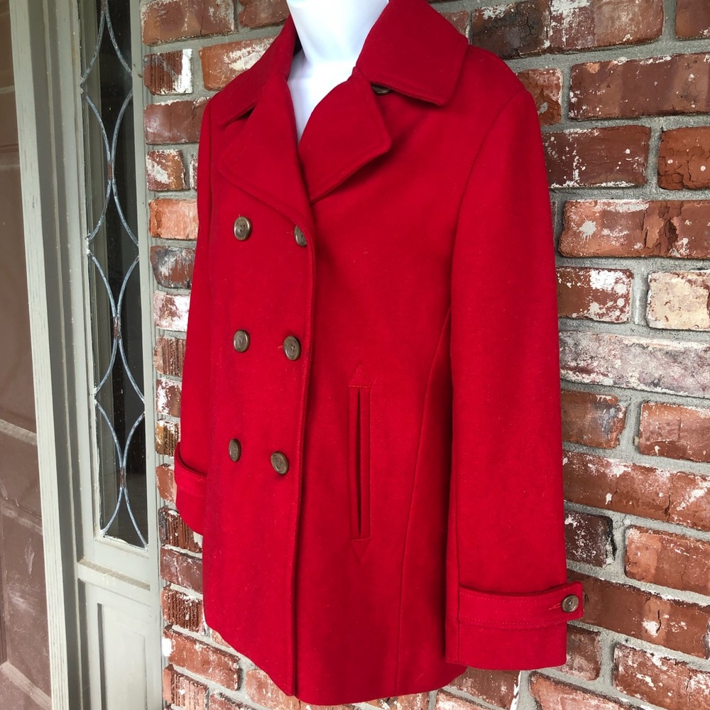 Lands' End red wool pea coat size 6 - Picture 8 of 11